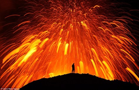 Massive exploding volcano